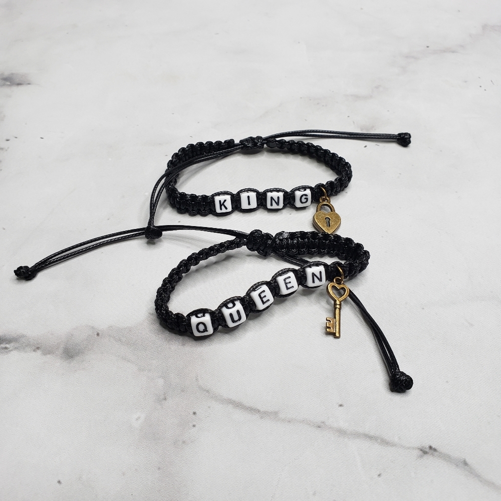 King & Queen braided bracelets with beads